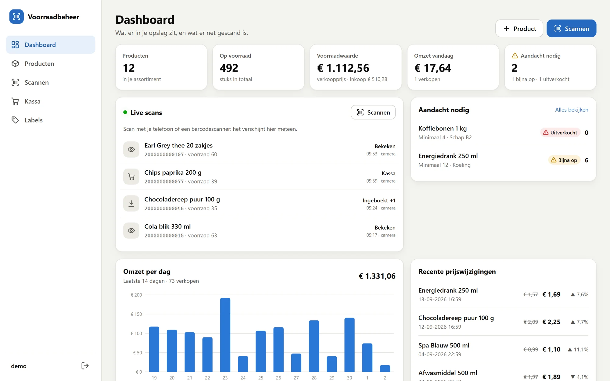 Screenshot van Voorraadbeheer