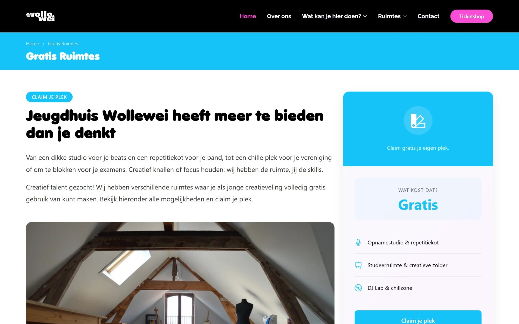 Een detailpagina, met de praktische info in een zijbalk die meeschuift.