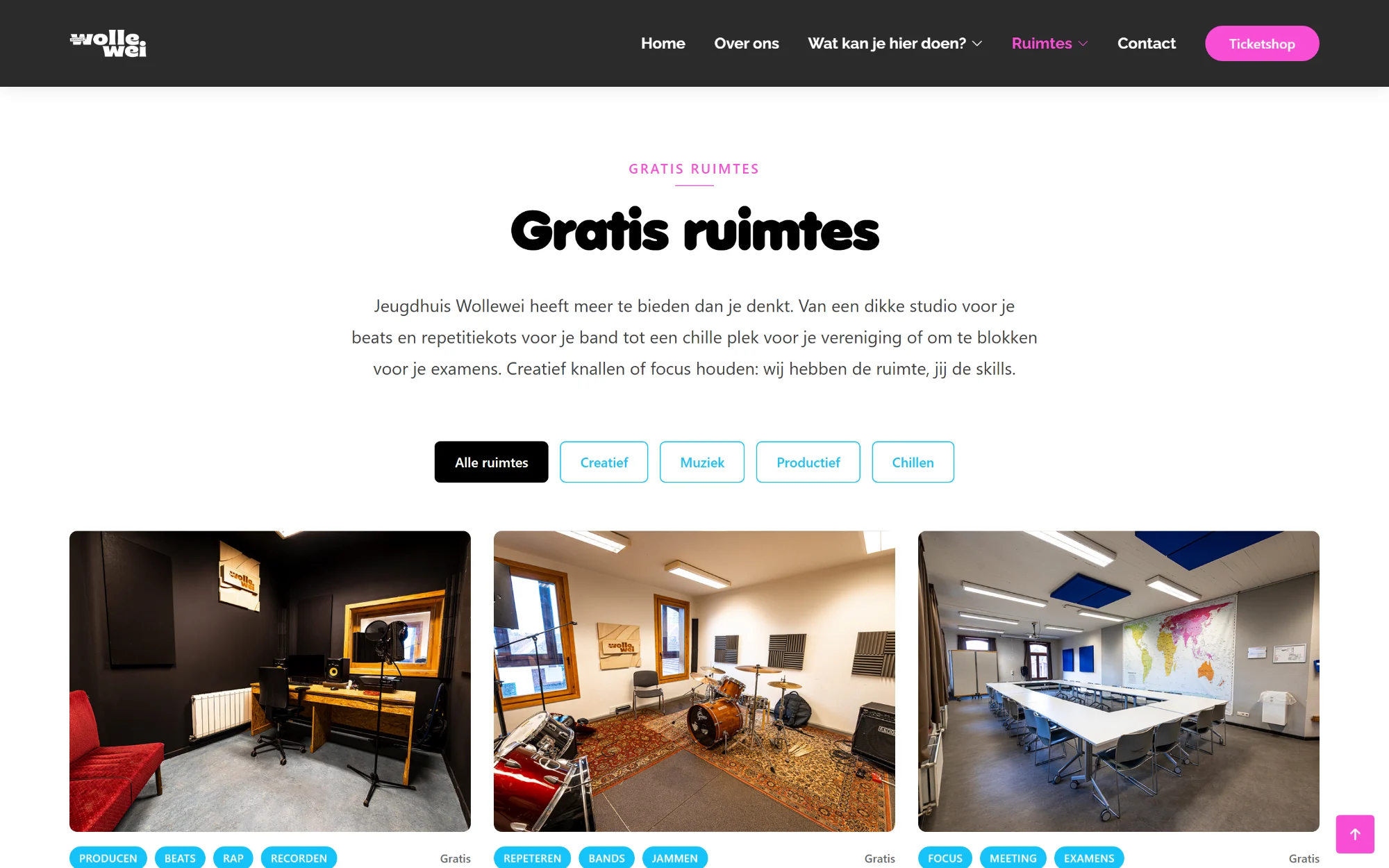 De gratis ruimtes, te filteren op wat je wil doen.